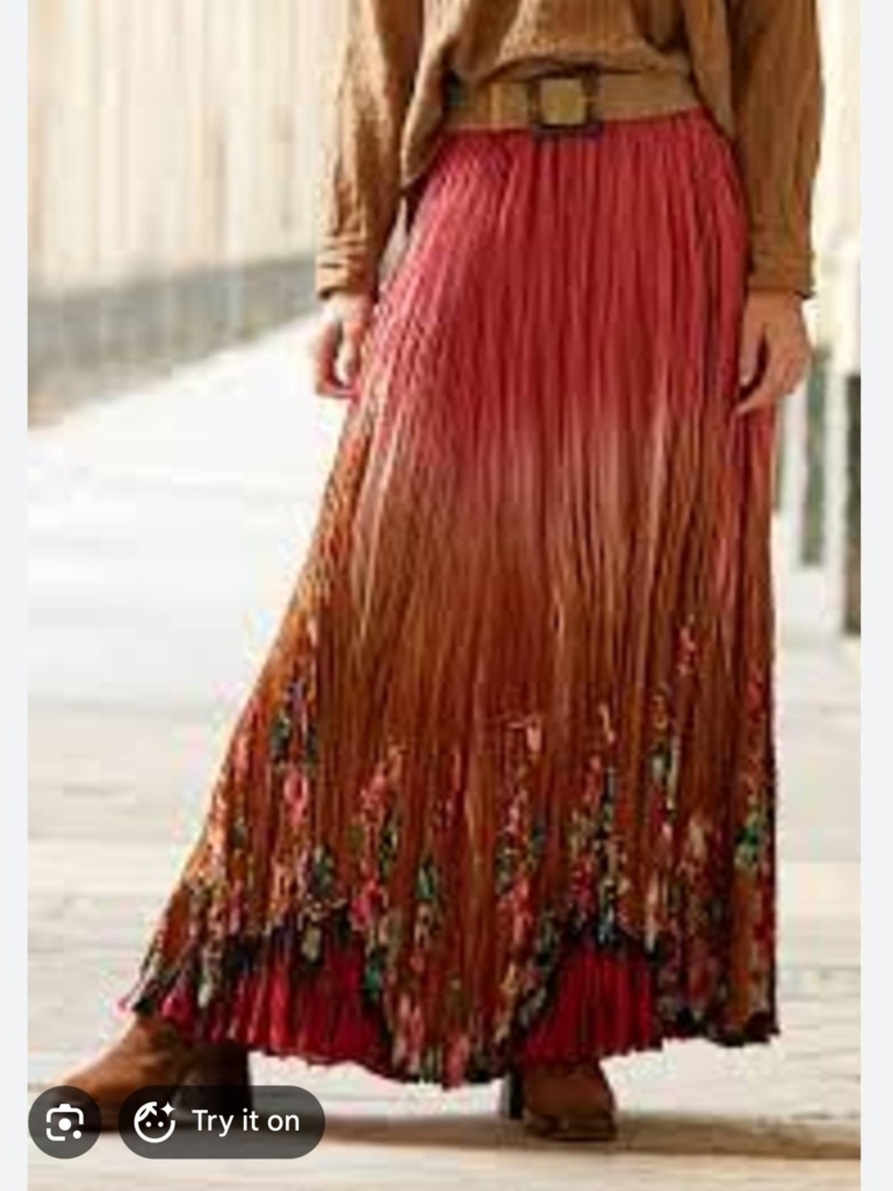 Mrs Demoiselles Paris Mapou silk Ombre Pleated Maxi Skirt - Red to Brown 34/XS